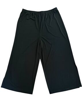 CAROLINE ROSE Cropped Wide Leg High Rise Flowy Pants Elastic Waist Black Size 3X